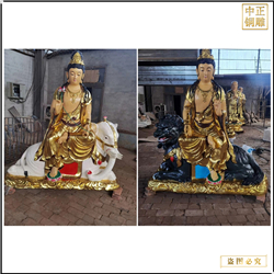 鎏金文殊普贤铜佛坐像 